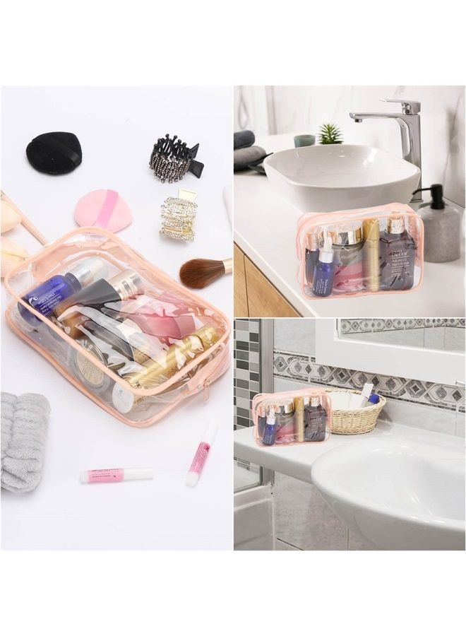 10 Pcs Clear Cosmetic Bags Small Travel Toiletry Bags Organizer, Portable Waterproof Washing Makeup Bags for Bathrooms and Vacations Pink