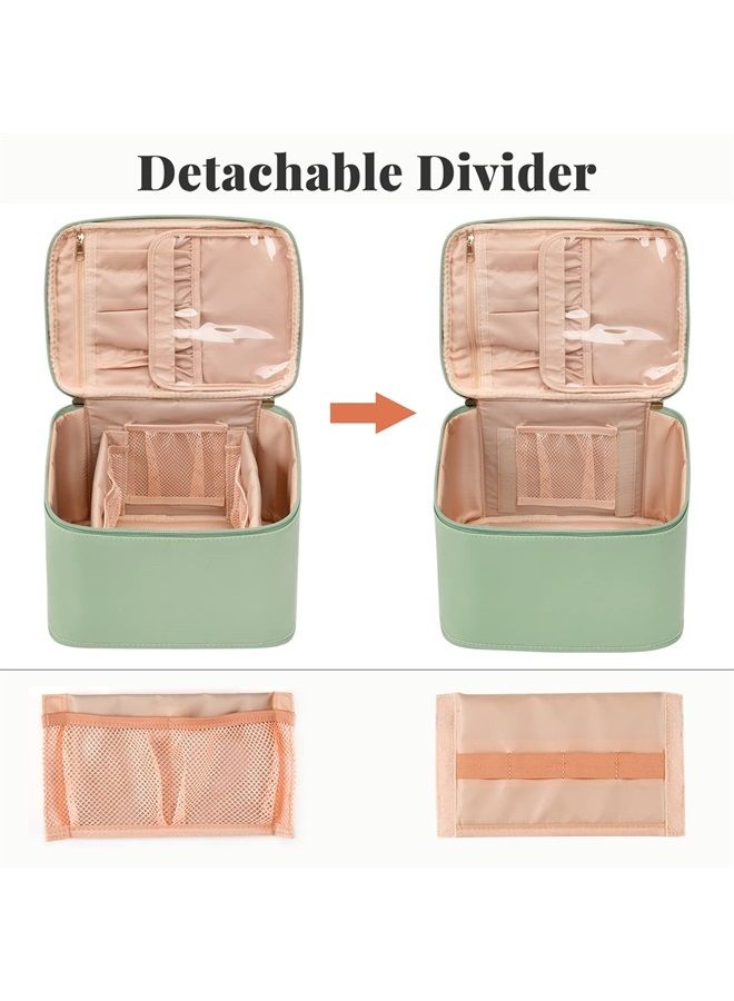 Makeup Bag,Large Travel Makeup Bag Organizer Cosmetic Bags for Women Washable Make Up Bag Makeup Organizer Case with Dividers - Large,Light Green