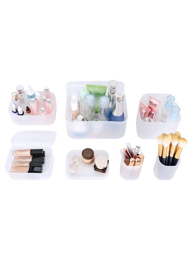 Makeup Organizer Case set of 6,Stackable Clear Makeup Organizer Holder, Multi-size Makeup Case Vanity Storage Holder Set for Makeup, Jewelry, toiletries,Makeup Artist Must Have