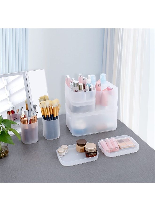 Makeup Organizer Case set of 6,Stackable Clear Makeup Organizer Holder, Multi-size Makeup Case Vanity Storage Holder Set for Makeup, Jewelry, toiletries,Makeup Artist Must Have