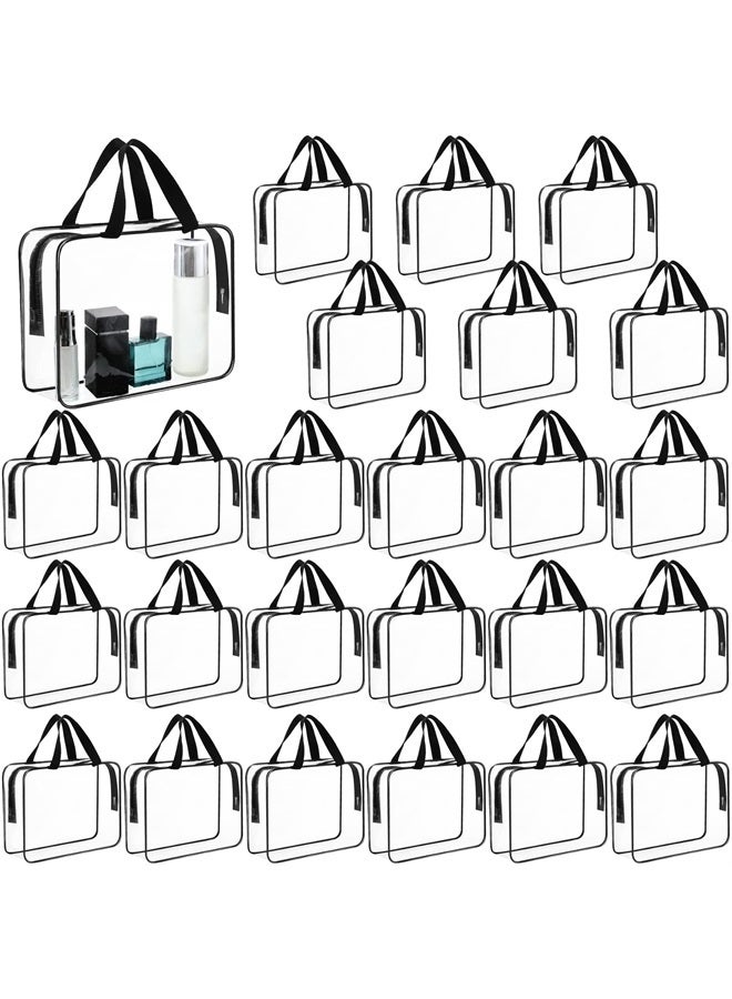 24 Pcs Large Clear Cosmetic Bags Clear Makeup Bags Large Travel Makeup Organizer Waterproof Tote Bags Storage Purse Bulk Toiletry Pouches for Toiletries (Black)