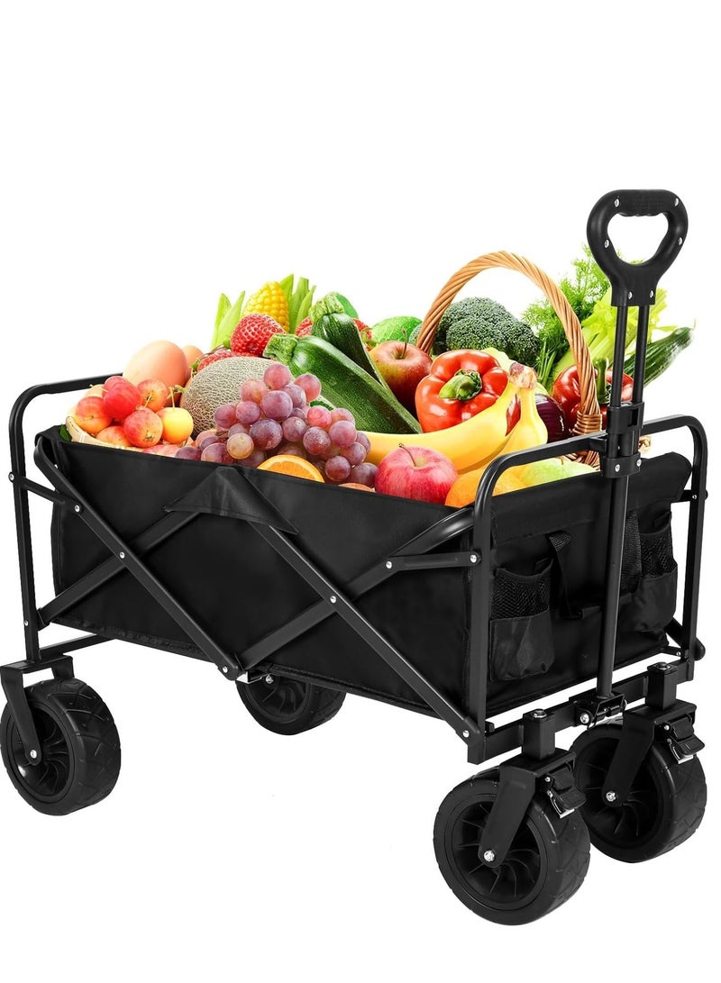 Collapsible Utility Wagon Cart Outdoor Garden Shopping Camping Cart Black