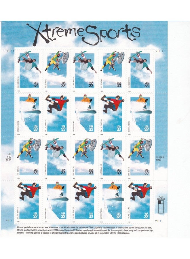 Xtreme Sports Collectible Sheet Of Twenty 33 Cent Stamps