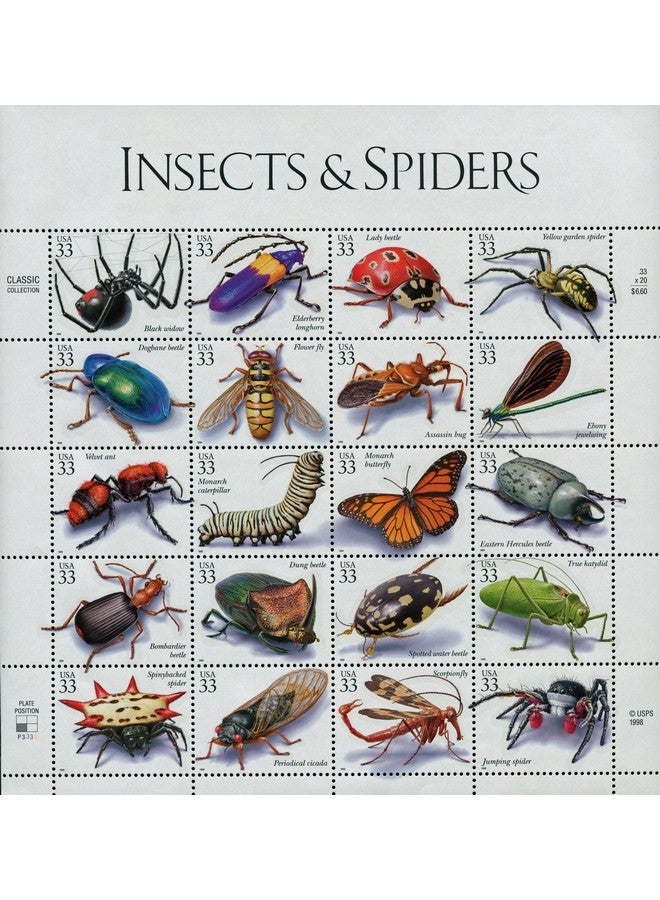 Insects And Spiders Full Sheet Of 20 X 33Cent Postage Stamps Usa 1999 Scott 3351