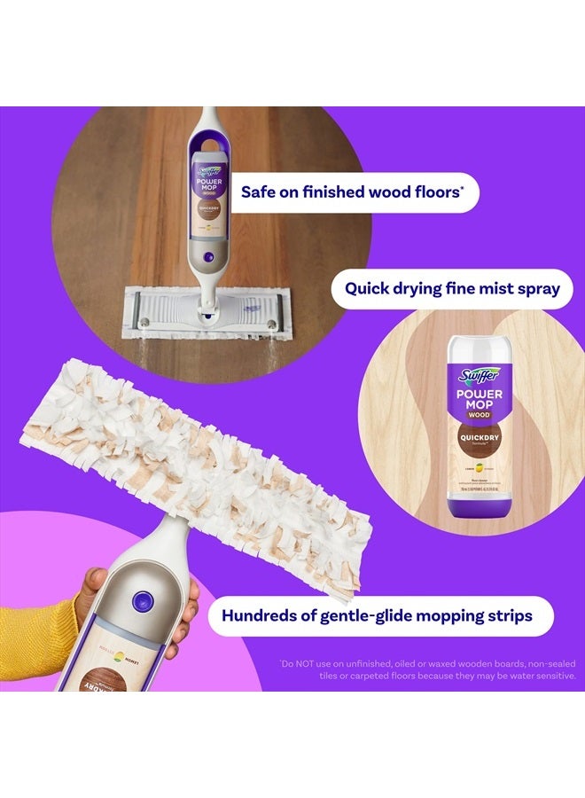 PowerMop Wood Mop Kit for Wood Floor Cleaning, Quickdry Solution with Lemon Scent, Mopping Kit Includes PowerMop Wood, 2 Mopping Pad Refills