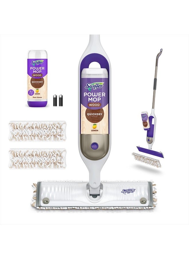 PowerMop Wood Mop Kit for Wood Floor Cleaning, Quickdry Solution with Lemon Scent, Mopping Kit Includes PowerMop Wood, 2 Mopping Pad Refills