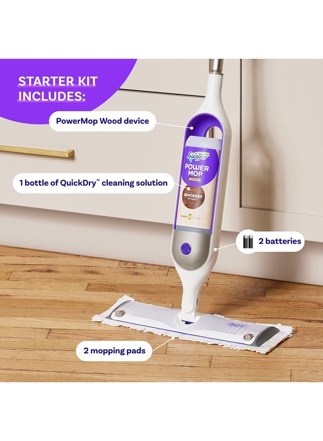 PowerMop Wood Mop Kit for Wood Floor Cleaning, Quickdry Solution with Lemon Scent, Mopping Kit Includes PowerMop Wood, 2 Mopping Pad Refills