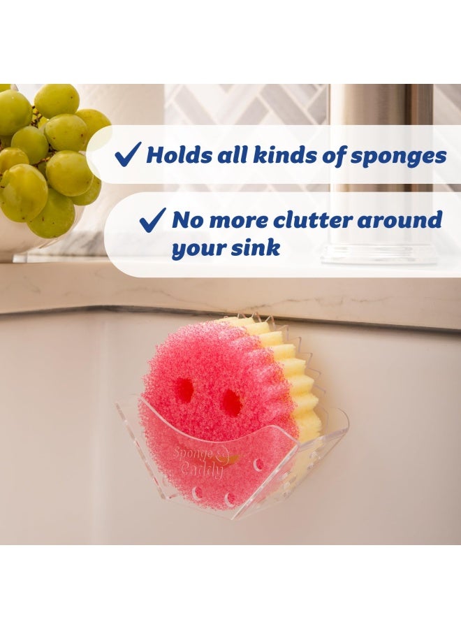 Sponge Holder - Sponge Caddy - Suction Sponge Holder Sink Organizer for Kitchen and Bathroom Self Draining Easy to Clean Dishwasher Safe Universal for Sponges and Scrubbers