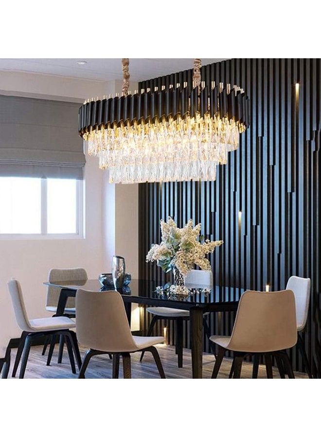 Nsxby Adjustable Ceiling Chandelier Light Fixture For Dining Rooms Living Room Black Gold During Lighting, Modern During Lamp, E14 Crystal Chandeliers Lighting-Black And Gold 长款75*35Cm