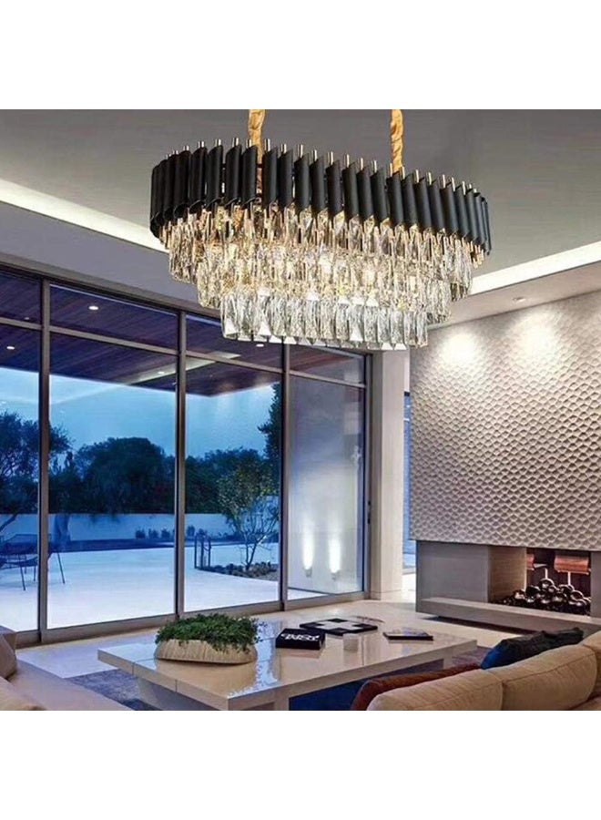 Nsxby Adjustable Ceiling Chandelier Light Fixture For Dining Rooms Living Room Black Gold During Lighting, Modern During Lamp, E14 Crystal Chandeliers Lighting-Black And Gold 长款75*35Cm