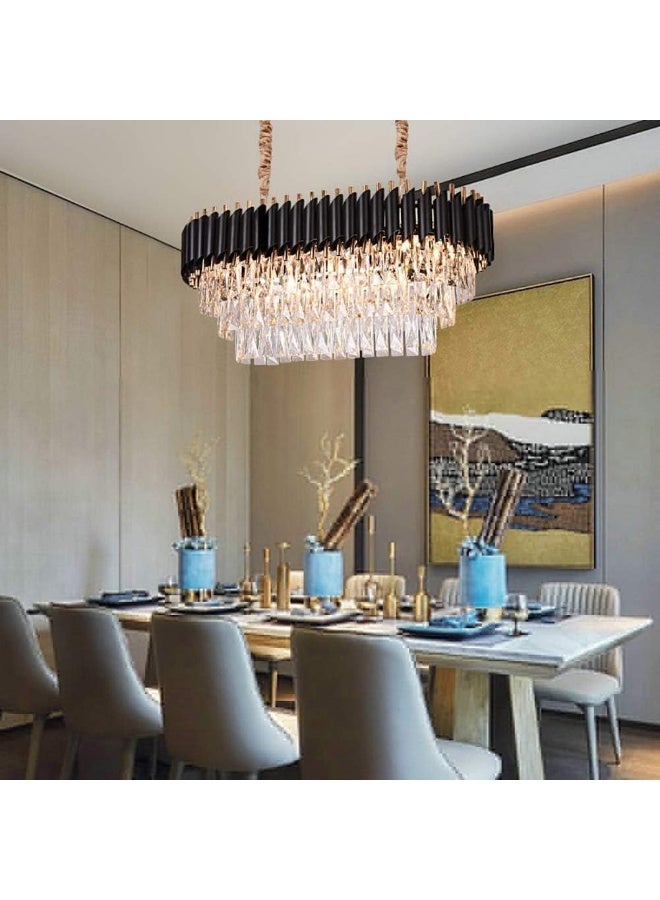 Nsxby Adjustable Ceiling Chandelier Light Fixture For Dining Rooms Living Room Black Gold During Lighting, Modern During Lamp, E14 Crystal Chandeliers Lighting-Black And Gold 长款75*35Cm