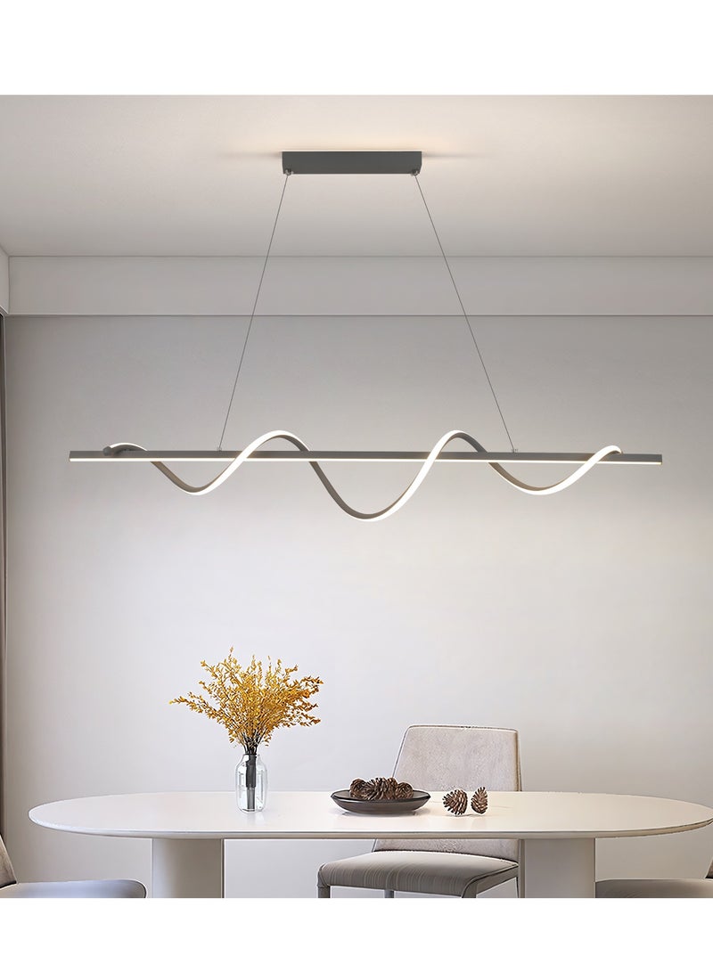 Modern LED Chandelier Dining Room Island, Wave Shape 120cm Long Grey Classic Chandelier Light for Kitchen and Dining Room Table, Acrylic Adjustable Color Temperature Chandelier Lamp