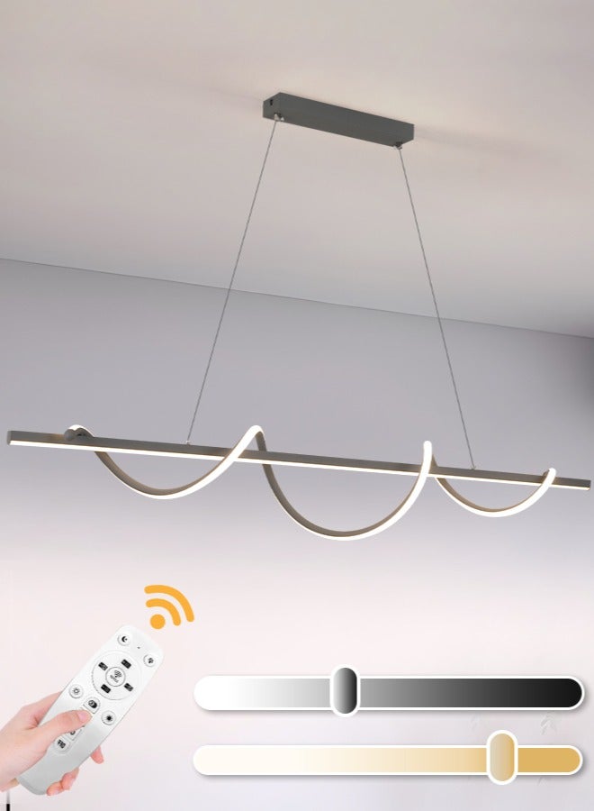 Modern LED Chandelier Dining Room Island, Wave Shape 120cm Long Grey Classic Chandelier Light for Kitchen and Dining Room Table, Acrylic Adjustable Color Temperature Chandelier Lamp