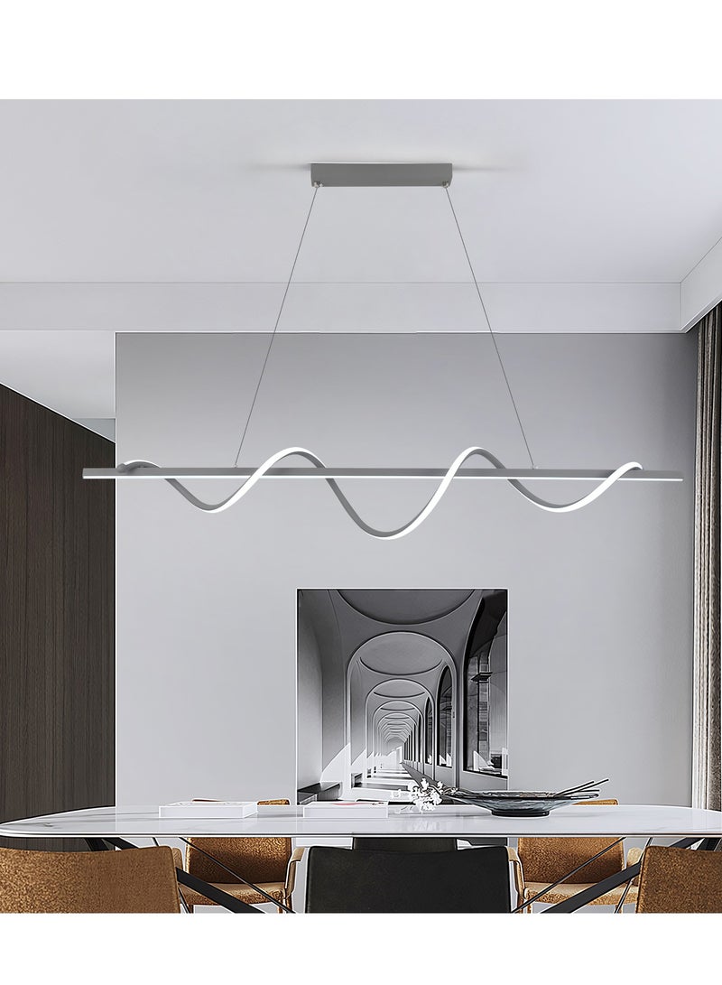 Modern LED Chandelier Dining Room Island, Wave Shape 120cm Long Grey Classic Chandelier Light for Kitchen and Dining Room Table, Acrylic Adjustable Color Temperature Chandelier Lamp