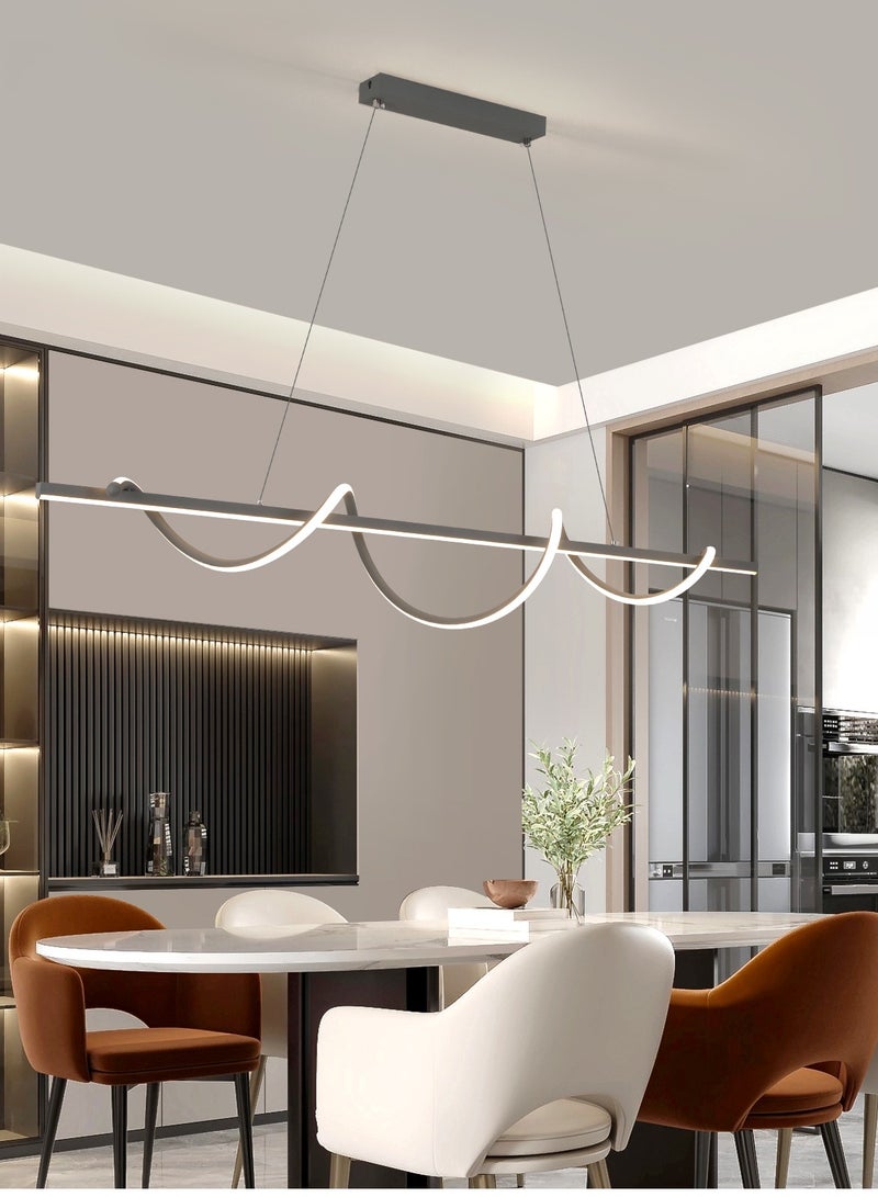 Modern LED Chandelier Dining Room Island, Wave Shape 120cm Long Grey Classic Chandelier Light for Kitchen and Dining Room Table, Acrylic Adjustable Color Temperature Chandelier Lamp