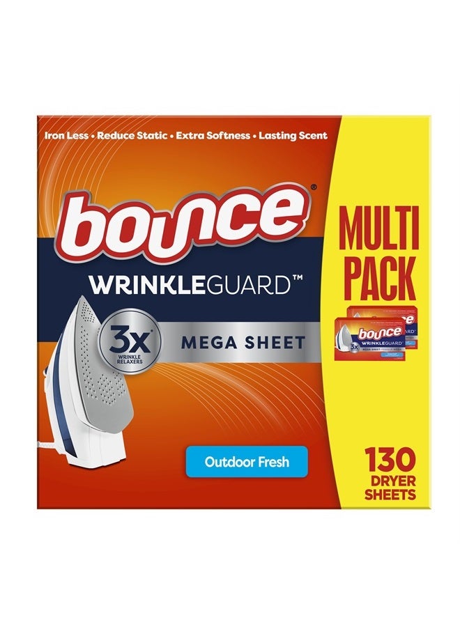 WrinkleGuard Mega Fabric Softener Dryer Sheets, Wrinkle Release with Outdoor Fresh Scent, 130 ct