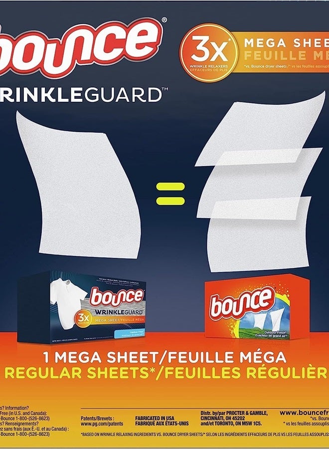 WrinkleGuard Mega Fabric Softener Dryer Sheets, Wrinkle Release with Outdoor Fresh Scent, 130 ct