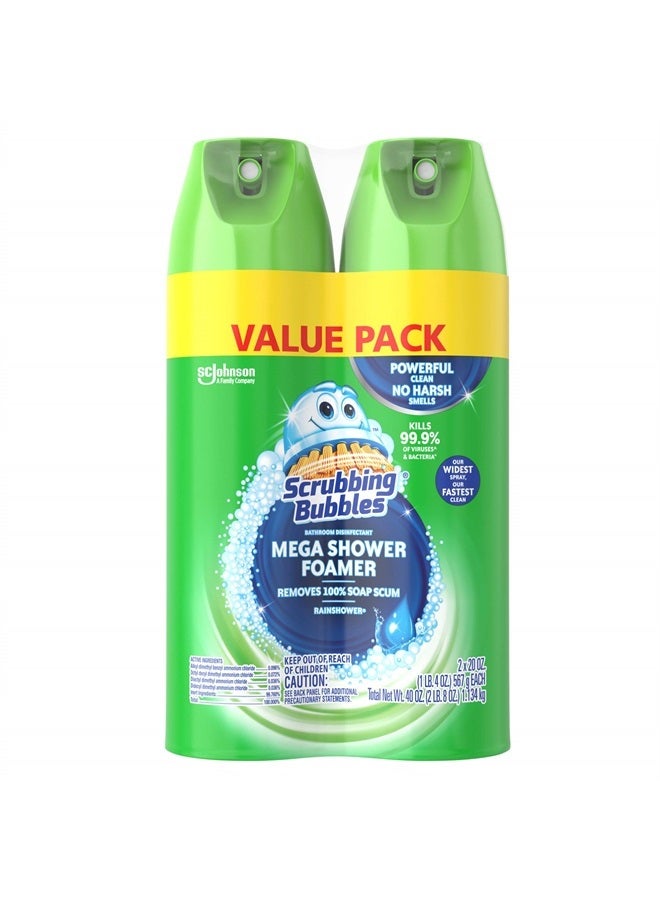 Scrubbing Bubbles Mega Shower Foamer Aerosol, Tough Foaming Bathroom, Tile, Bathtub and Disinfectant Shower Cleaner (1 Aerosol Spray), Rainshower Scent, 20 oz (Pack of 2)