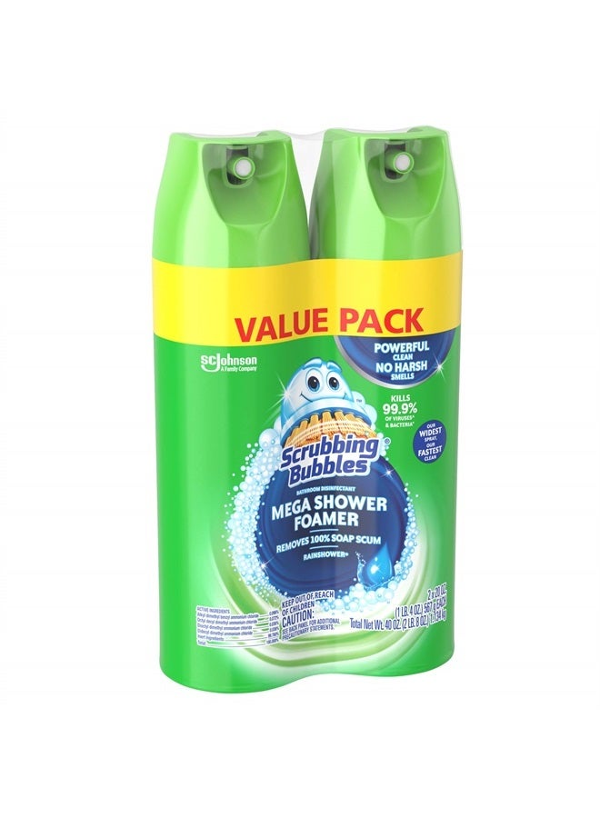 Scrubbing Bubbles Mega Shower Foamer Aerosol, Tough Foaming Bathroom, Tile, Bathtub and Disinfectant Shower Cleaner (1 Aerosol Spray), Rainshower Scent, 20 oz (Pack of 2)