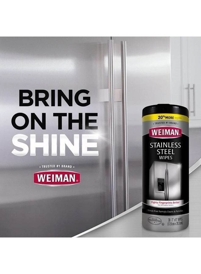 Stainless Steel Cleaner and Polish Wipes Bundle with Microfiber Cloth-Removes Fingerprints, Water Marks and Grease from Appliances - Works Great on Refrigerators, Ovens, and Grills