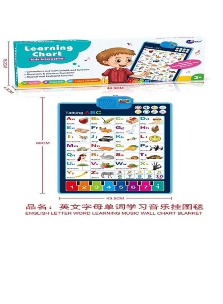 Interactive Alphabet Wall Chart Talking ABC & 123s & Music Poster Learn Educational Toy.