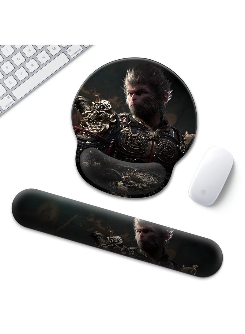 Black Myth Wukong Enlarged Superfine Fiber Soft Smooth Memory Foam Ergonomic Mouse Pad Keyboard Wrist Rest Comfortable for Desktop Laptop Mac or Gaming Stress Free Typing