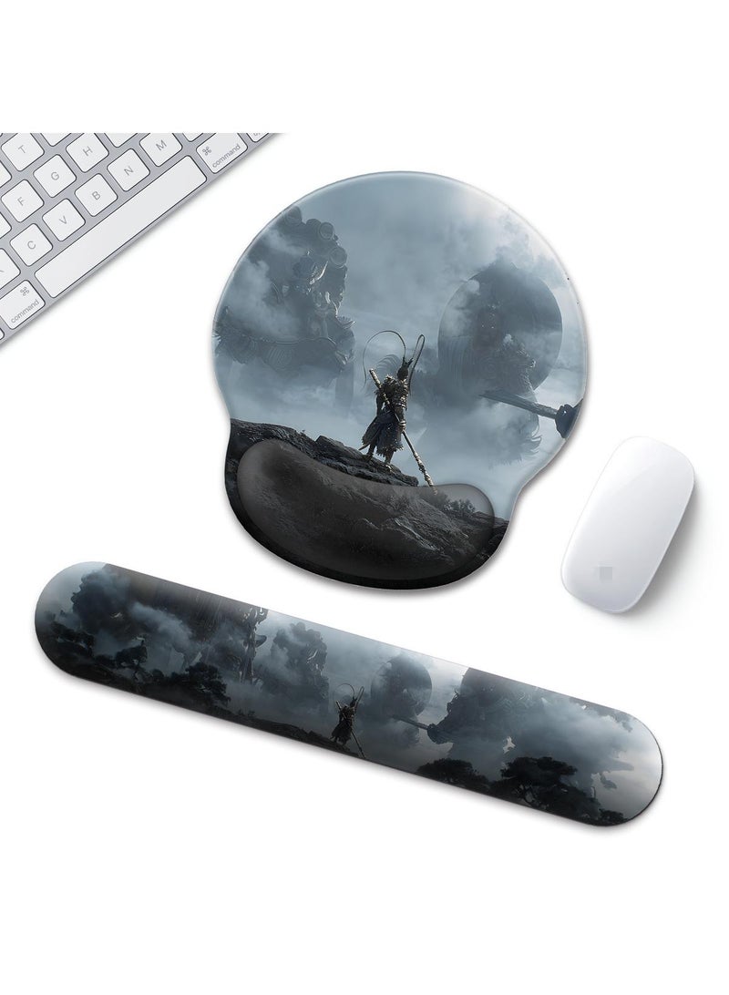 Black Myth Wukong Enlarged Superfine Fiber Soft Smooth Memory Foam Ergonomic Mouse Pad Keyboard Wrist Rest Comfortable for Desktop Laptop Mac or Gaming Stress Free Typing