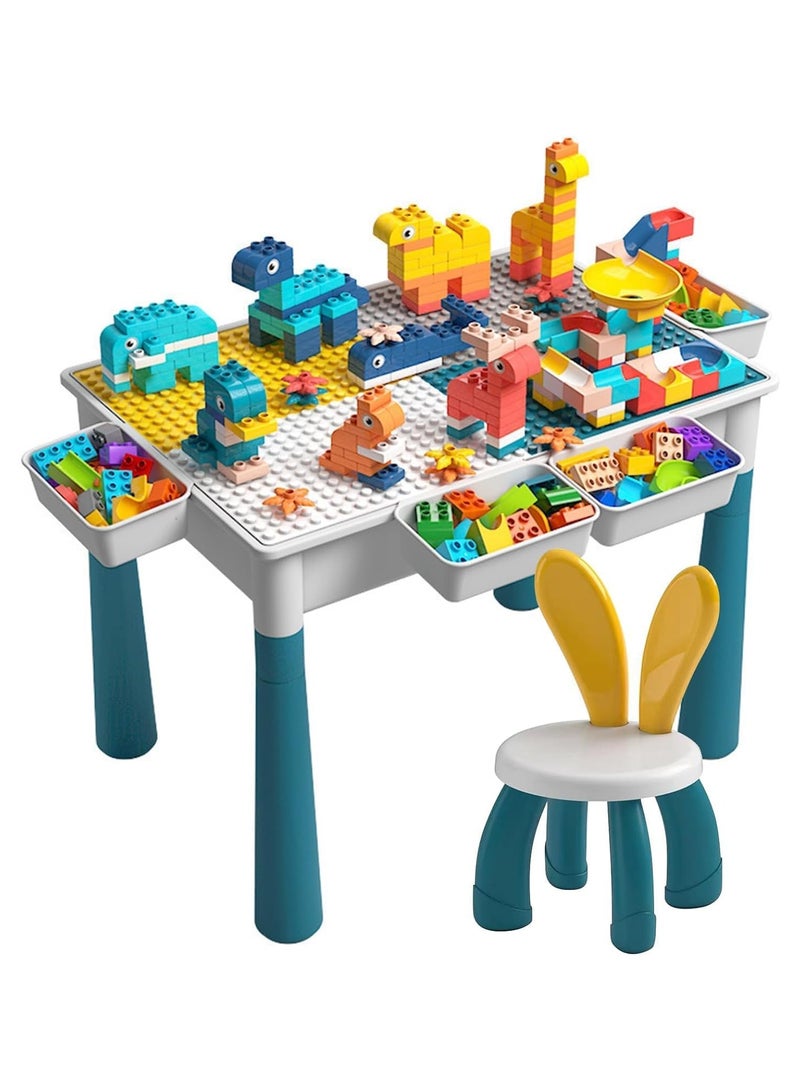 Building Block Table For Kids Activity Table With Adjustable Legs Compatible Bricks Stool And Four Storage Boxes Ideas For Toddlers Play And Learning Perfect For Boys And Girls