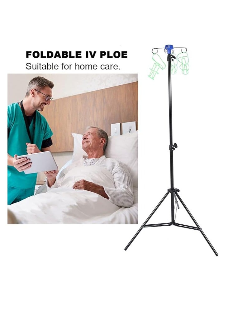 Portable IV Stand Floor Stand with 4 Hooks Infusion Stand, Adjustable Height to 82.6