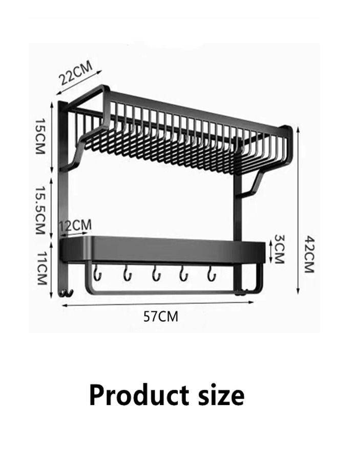 1-Piece Double Layer Bathroom Organizer/Bathroom Shelving/Bathroom Storage Rack High Quality Aluminum Black 57 x 22 x 42 Centimeter