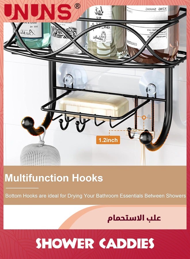 Hanging Shower Caddy,Over Head Shower Caddy Basket With Hooks For Razor And Sponge,Black Rust Proof Metal Large Bathroom Organizer For Shampoo,Conditioner,Body Wash,Soap,Black