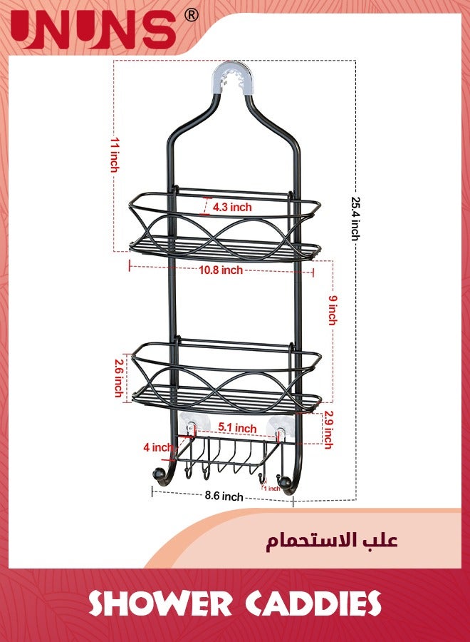 Hanging Shower Caddy,Over Head Shower Caddy Basket With Hooks For Razor And Sponge,Black Rust Proof Metal Large Bathroom Organizer For Shampoo,Conditioner,Body Wash,Soap,Black