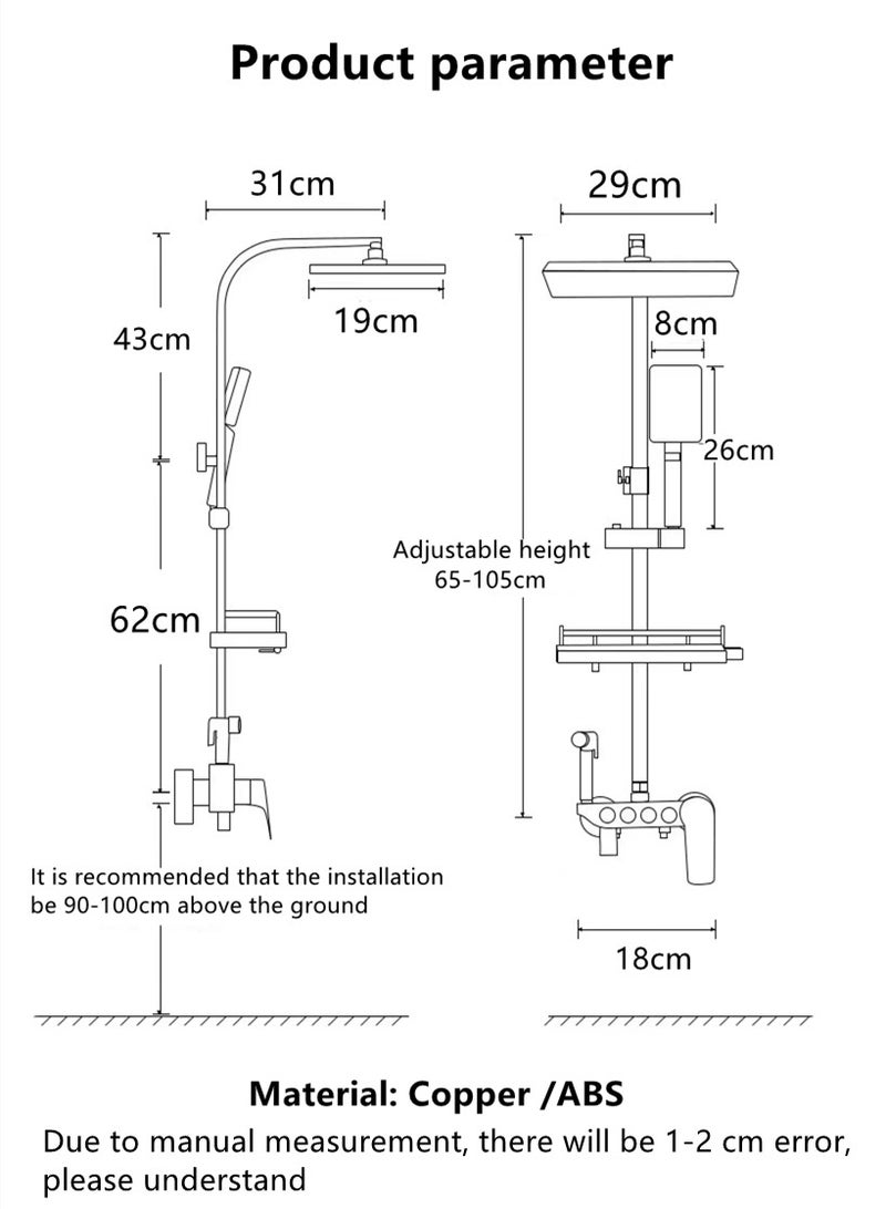 1-Set Digital Display Shower System Bathroom Shower Faucet Rainfall Shower Head with Handheld Adjustable Complete Set Tub Spout Wall Mount Tap Set