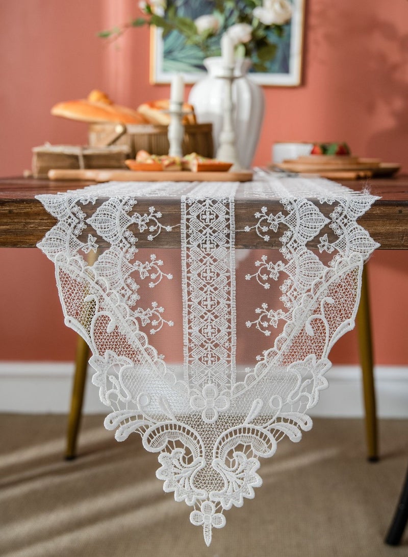 Embroidery Lace Table Runner 35*200cm Washable White Table Cloth for Decoration