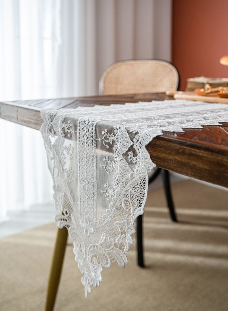 Embroidery Lace Table Runner 35*200cm Washable White Table Cloth for Decoration