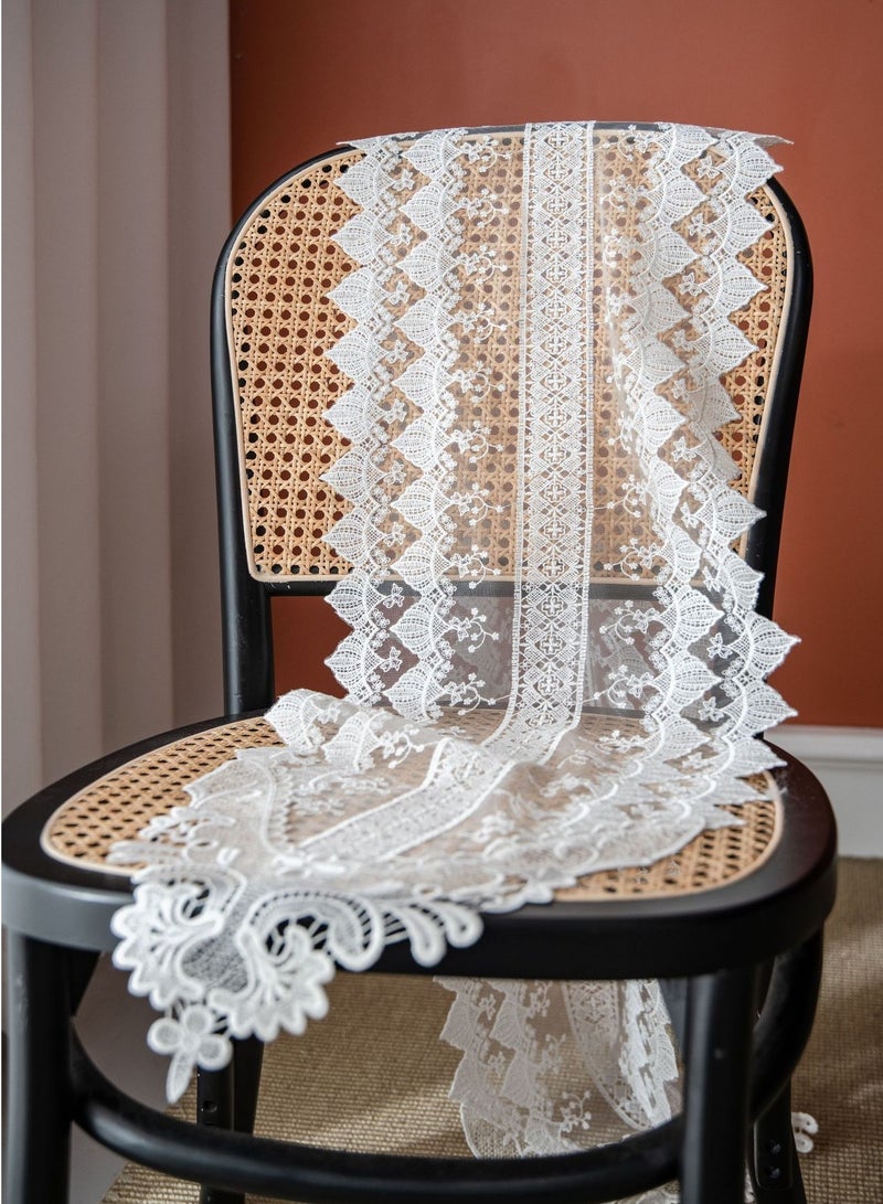 Embroidery Lace Table Runner 35*200cm Washable White Table Cloth for Decoration