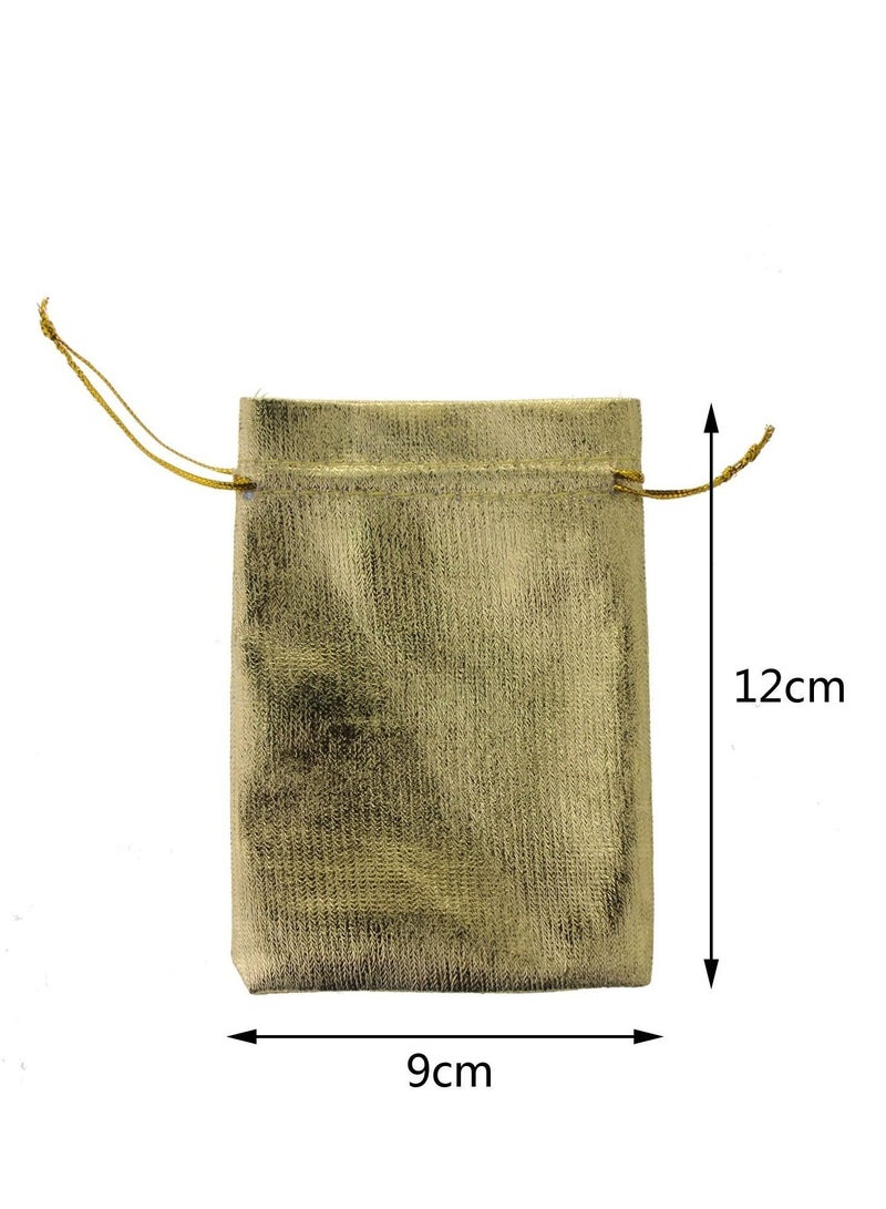 100 PCS 3X4 inches Drawstring Satin Bags Mixed Gold Silver Jewelry Wedding Party Marbles Coins Pouches Bag (100 pcs Mix Gold Silver)