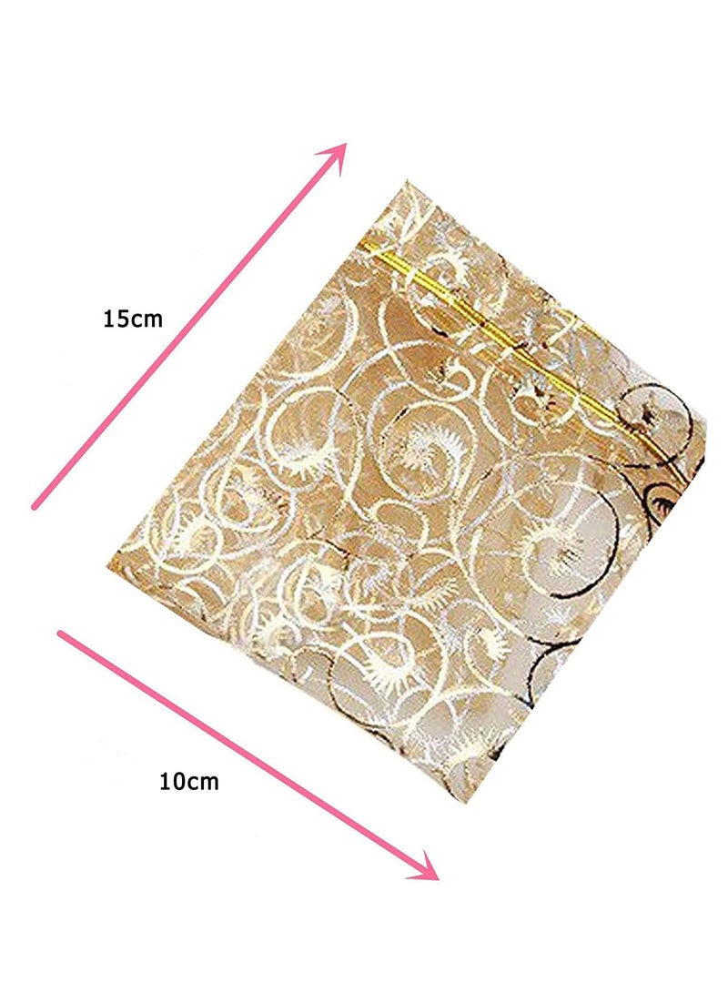 100PCS Mini Sheer Organza Bags Champagne Eyelash Organza Bags, Drawstring Chic Gift Beauty Bags, Wedding Favor Bags Candy Jewelry Gift Bags (10 * 15cm Gold)