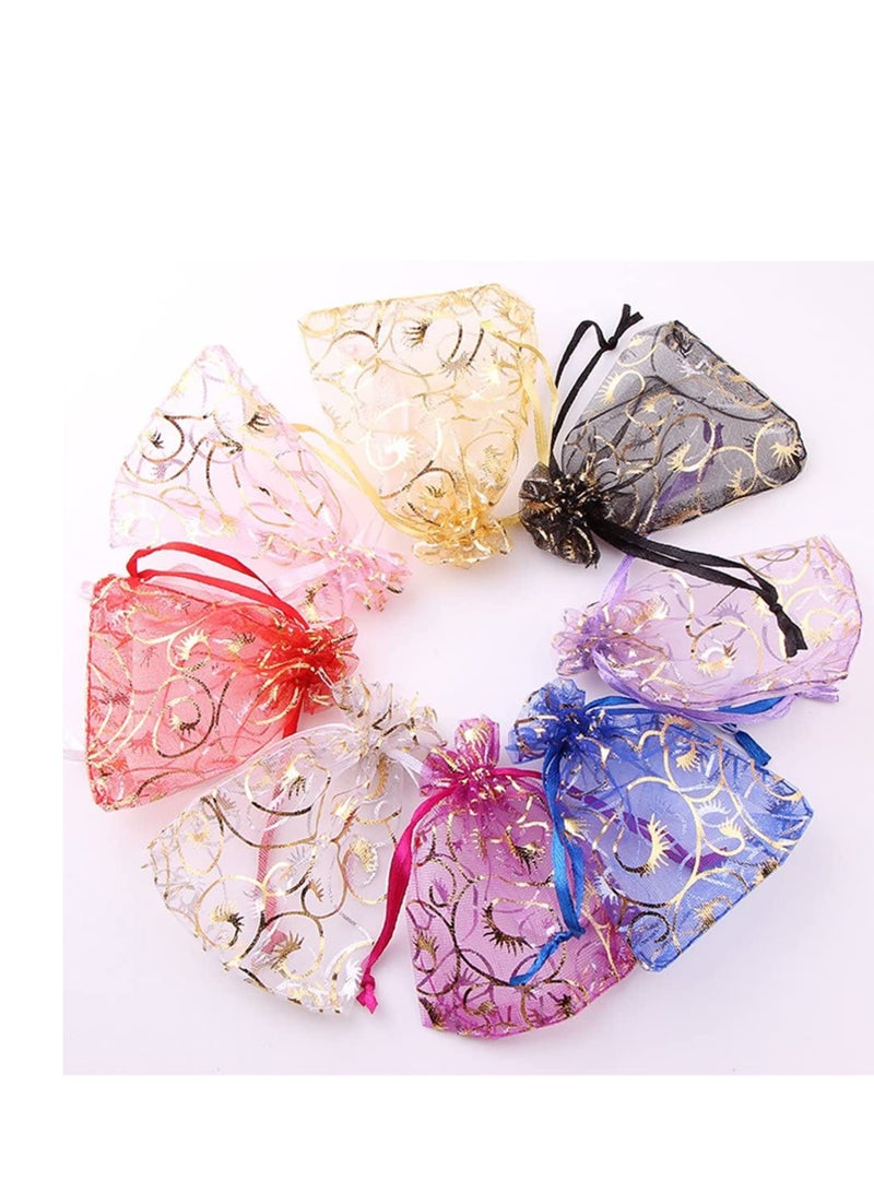 100pcs Mini Sheer Organza Bags Champagne Eyelash Drawstring Chic Gift Beauty Wedding Favor Candy Jewelry 4 X 4.72 Inches Black