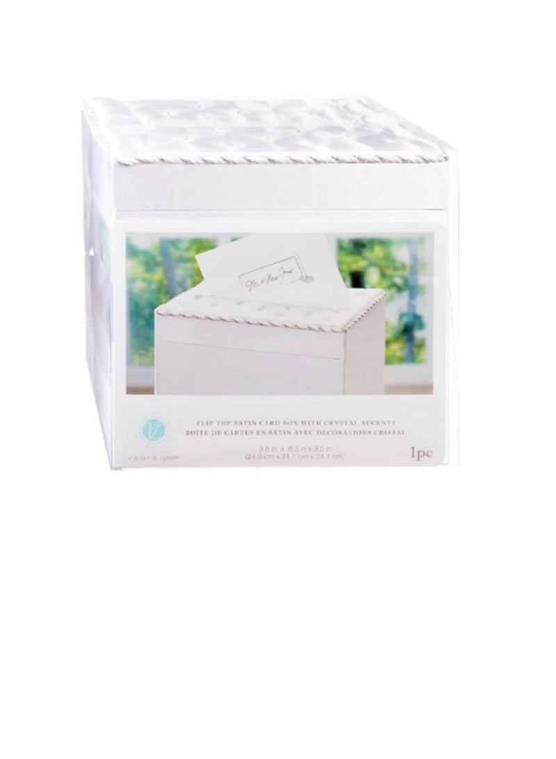 Satin Flip Top Wedding Card Box with Crystals White