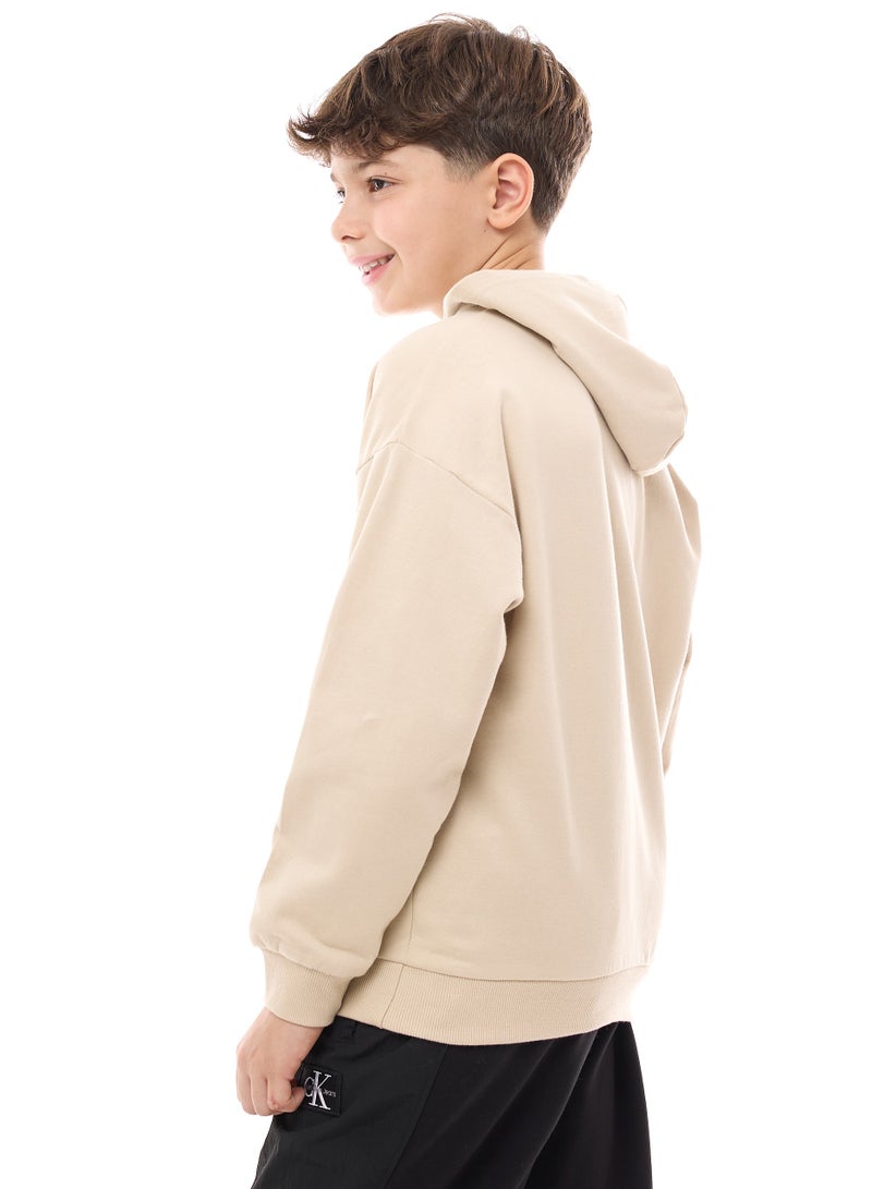 Boys' Hoodie Graphic Print-  Beige