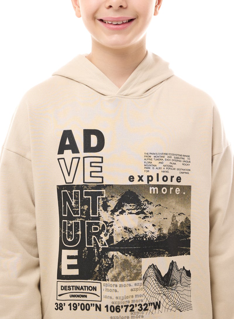 Boys' Hoodie Graphic Print-  Beige