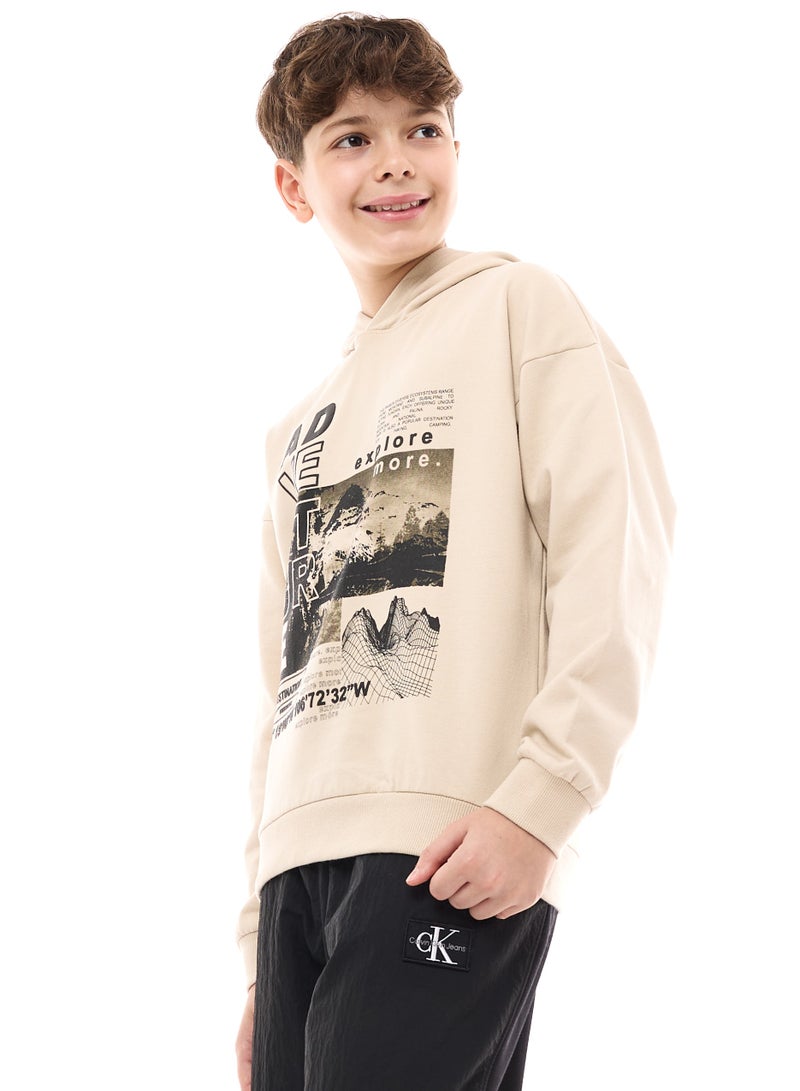 Boys' Hoodie Graphic Print-  Beige