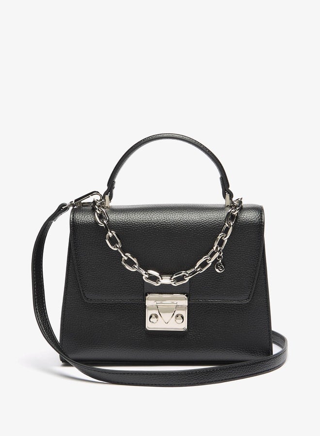 Women's Solid Satchel Bag with Detachable Strap and Magnetic Closure