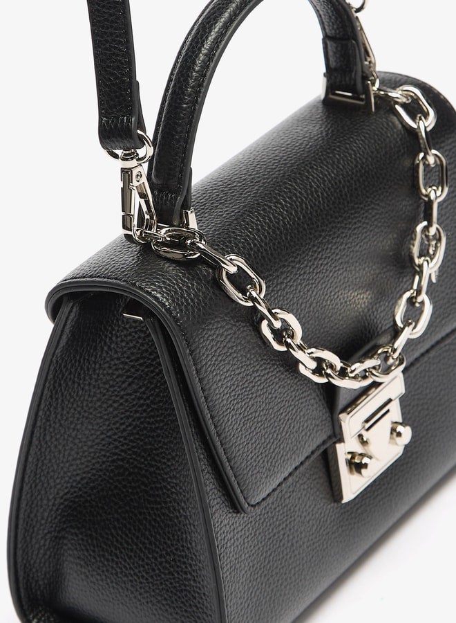 Women's Solid Satchel Bag with Detachable Strap and Magnetic Closure