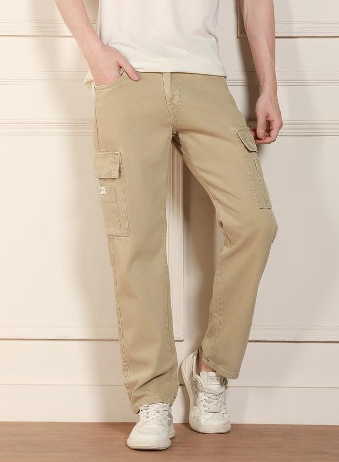 Men's Khaki Relaxed Fit Jeans - Casual and Comfortable
