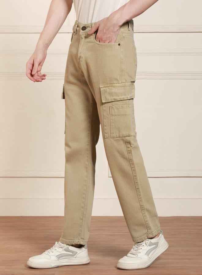 Men's Khaki Relaxed Fit Jeans - Casual and Comfortable
