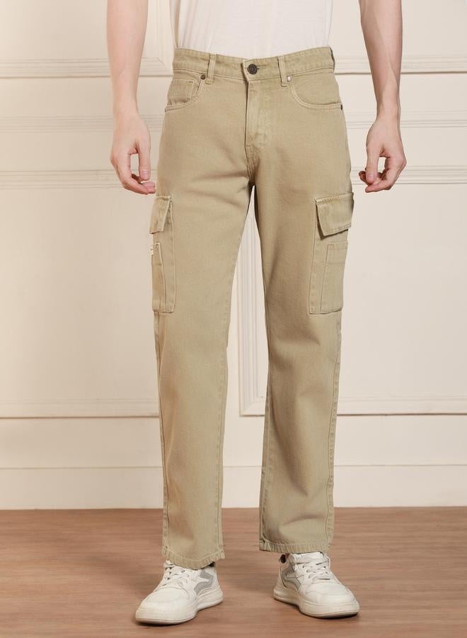 Men's Khaki Relaxed Fit Jeans - Casual and Comfortable