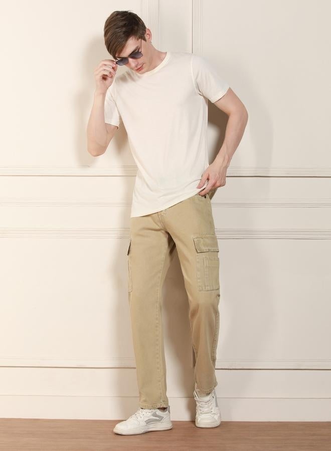 Men's Khaki Relaxed Fit Jeans - Casual and Comfortable