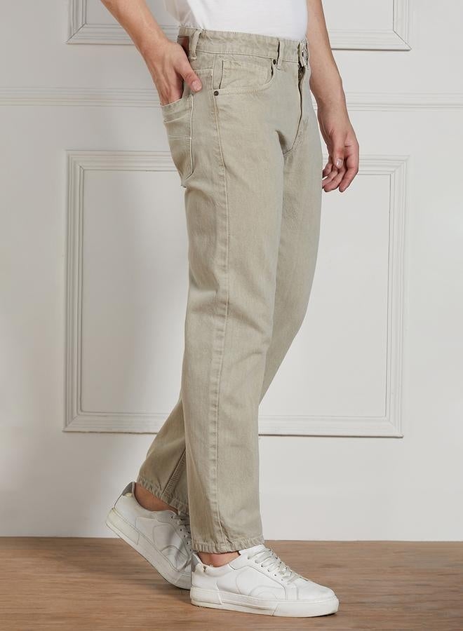 Men's Khaki Relaxed Fit Jeans - Effortless Everyday Style